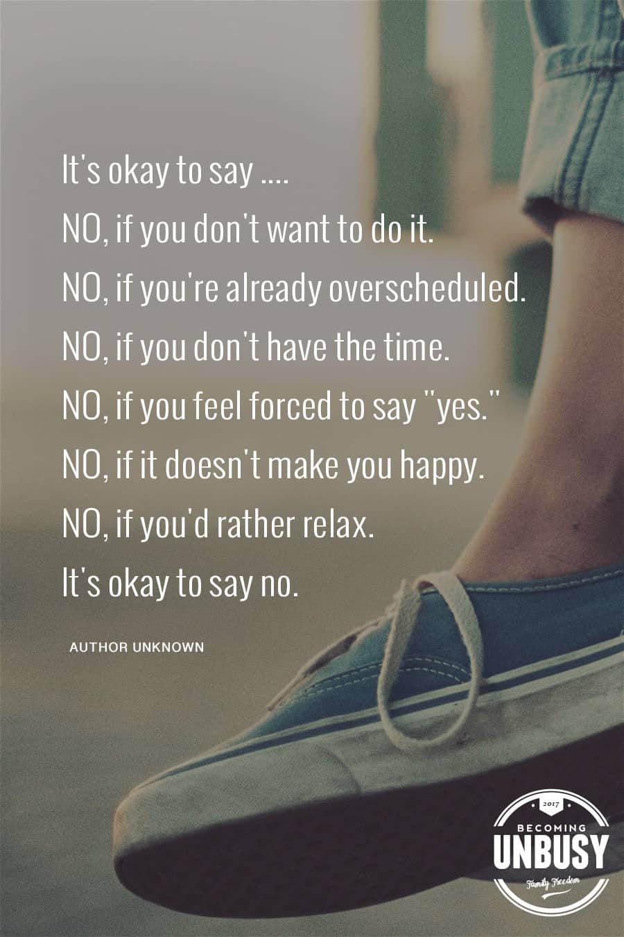 There are so many options of things we could be doing, but Iâ€™ve been opting out of all of it. No to the weekly obligations after school. No to practices and games. No to feeling overwhelmed and stressed. I say no and I say it often. #becomingunbusy *Great post on embracing simplicity